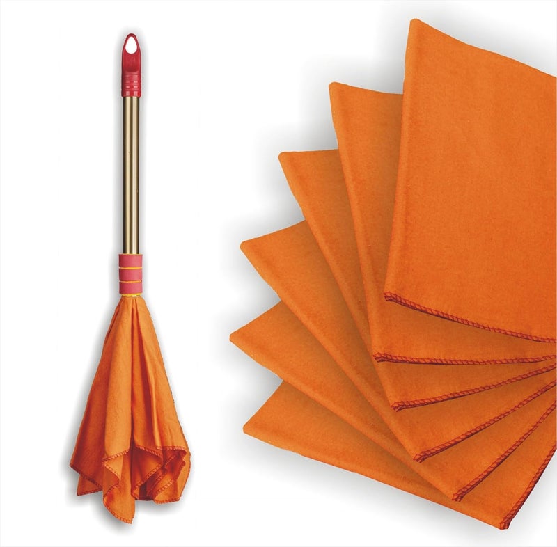 Vimal Vimal Golden Handle Duster Dust Mop 1 pc and High Density Dust Cleaning Flannel Cloths 6 pcs Combo Set 