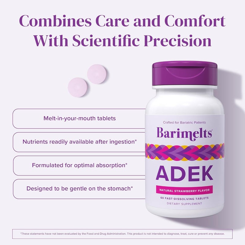Barimelts ADEK  60 FastDissolving Tablets 2Month Supply  SugarFree Bariatric Vitamins for Women Including Vitamin A Vitamin D Vitamin E  Vitamin K Natural Strawberry Flavor - Image 4