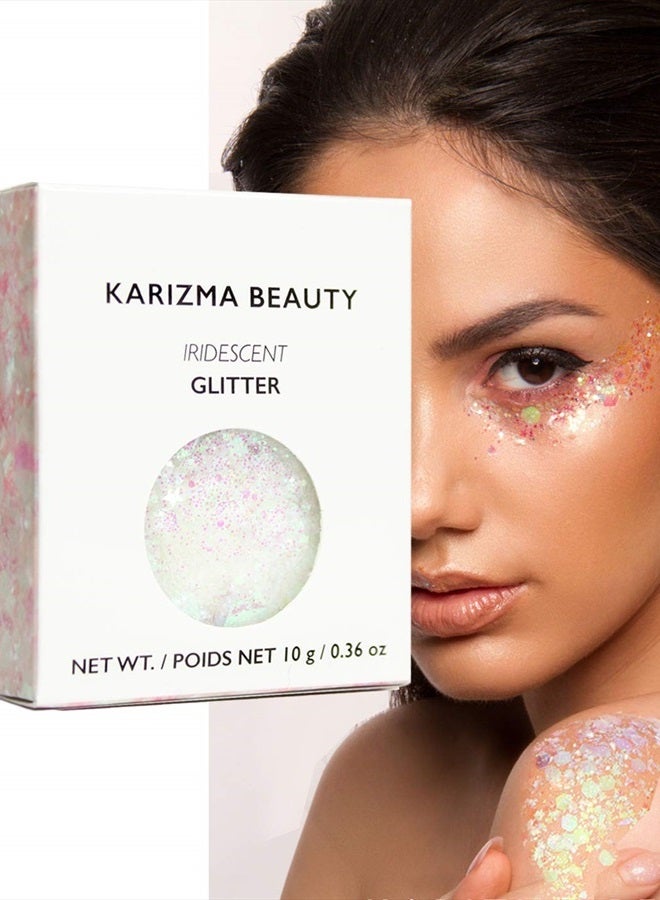 KARIZMA Iridescent Glitter. 10g Chunky Face Glitter, Hair Glitter, Eye Glitter and Body Glitter for Women. Rave Glitter, Festival Accessories, Cosmetic Glitter Makeup. Loose Glitter Set  - Image 1
