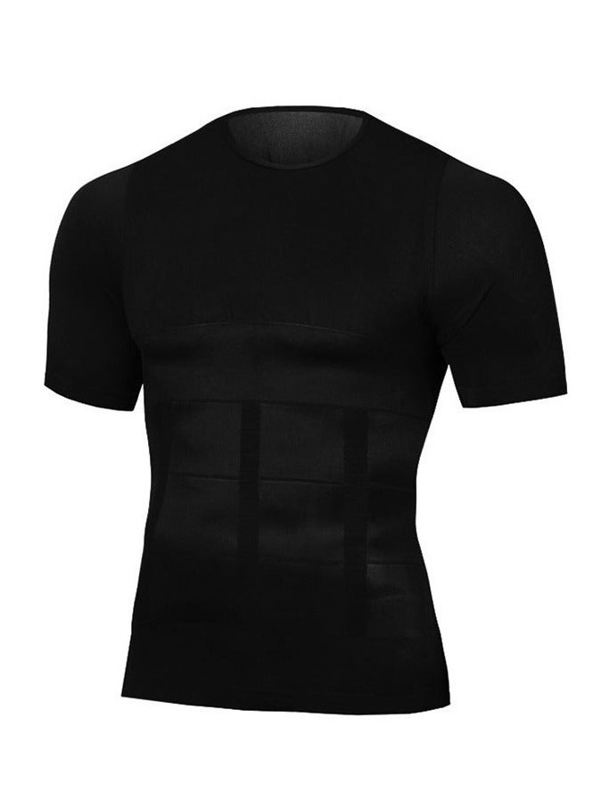 Jolly Chic Men's Body Shaping Compression Shirt|Abdomen Control Shapewear|Abdomen Control Sweatshirt|Corrective Posture Short Sleeve|Plain Slimming Undershirt Black  - Image 1