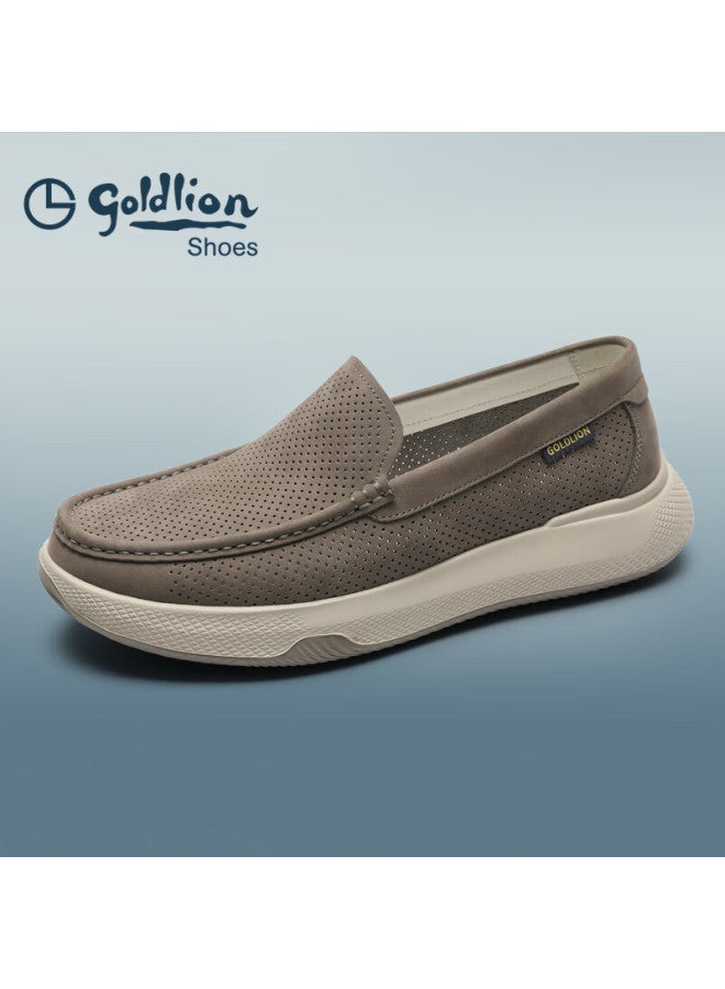Goldlion Men's Summer Perforated Breathable Comfortable Versatile Business Leather Shoes G527520117rrd Gray Size 37 - Image 2