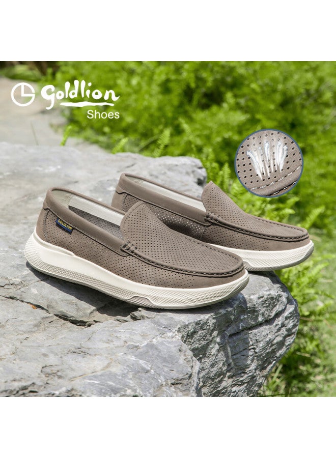 Goldlion Men's Summer Perforated Breathable Comfortable Versatile Business Leather Shoes G527520117rrd Gray Size 37 - Image 1