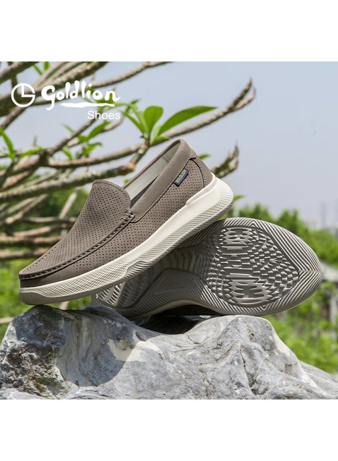 Goldlion Men's Summer Perforated Breathable Comfortable Versatile Business Leather Shoes G527520117rrd Gray Size 37 - Image 3