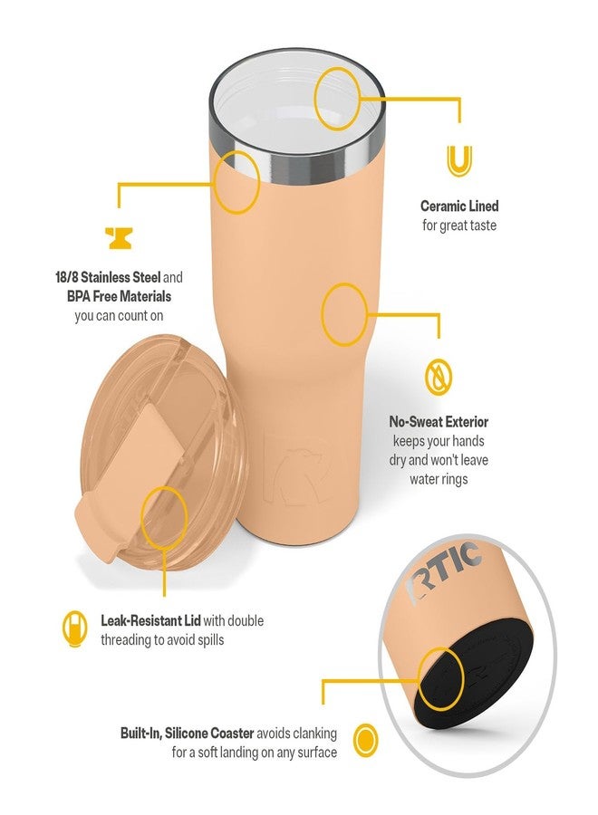 RTIC 20oz Essential Tumbler with Lid, Ceramic Lined, Insulated, Stainless Steel, Metal, Double Wall Vacuum-Insulation, Travel Cup for Iced Coffee, Tea, Hot and Cold Drink, Peach Tea - Image 4