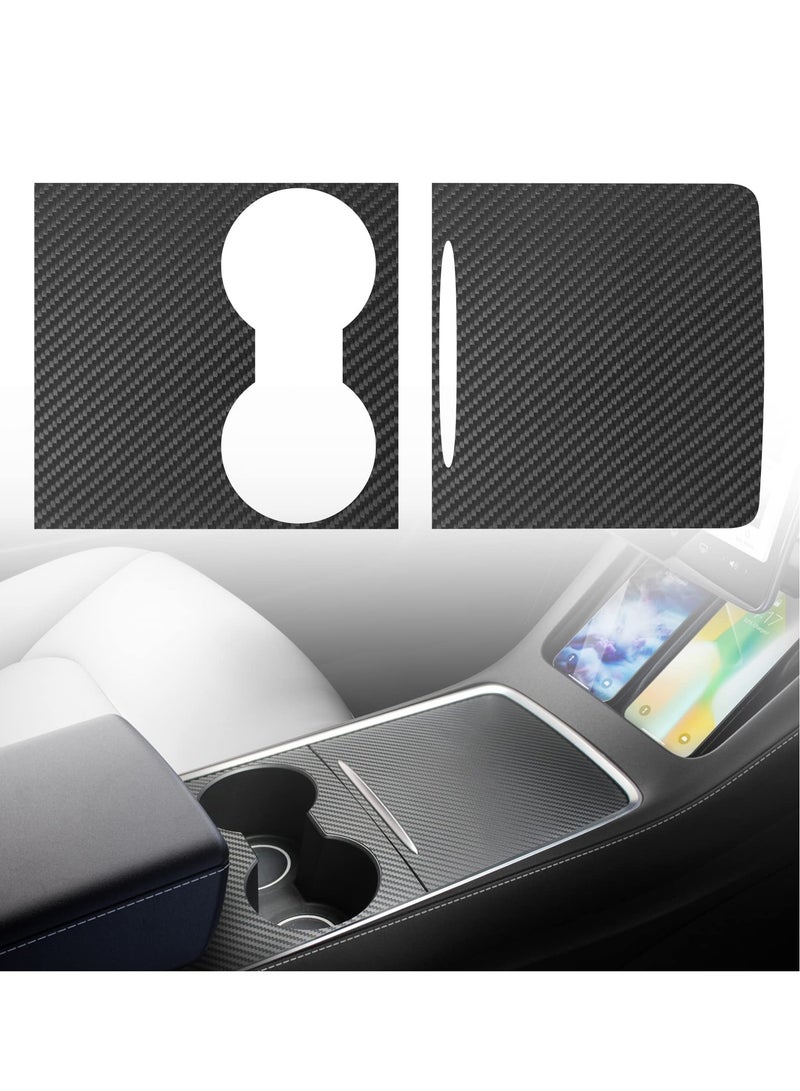 Matte Black Center Console Wrap Kit for Tesla Model 3 / Model Y 2021 - Interior Trim Cover in Matte Carbon Fiber Finish - Essential Accessory for Tesla 2021 Models - Image 1