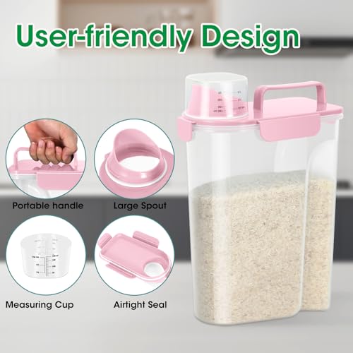 TBMax Airtight Rice Container 10 Lbs, Cereal Dispenser, Pet Cat Dog Food Storage Container, Plastic Kitchen Pantry Food Storage Holder with Cup -Pink - Image 5