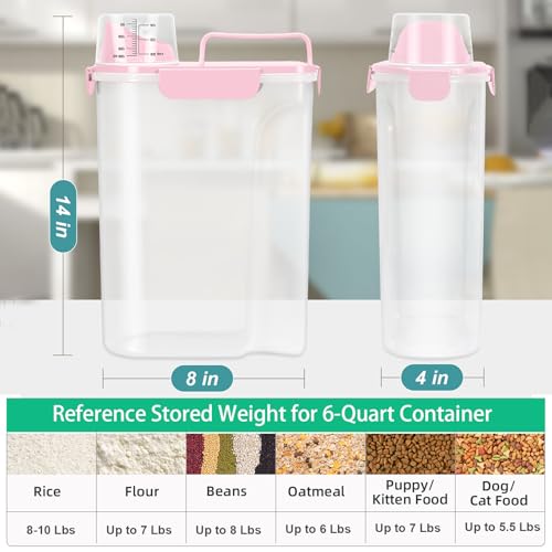 TBMax Airtight Rice Container 10 Lbs, Cereal Dispenser, Pet Cat Dog Food Storage Container, Plastic Kitchen Pantry Food Storage Holder with Cup -Pink - Image 3