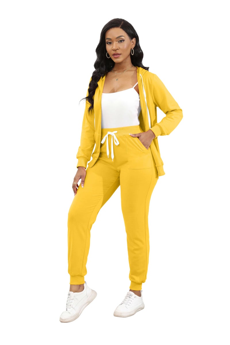 CLOCOR Sweat Suits for Women Set - Long Sleeve Casual Pullover Jogging Suit Solid Color Sport Tracksuit with Pocket Yellow 2XL - Image 3