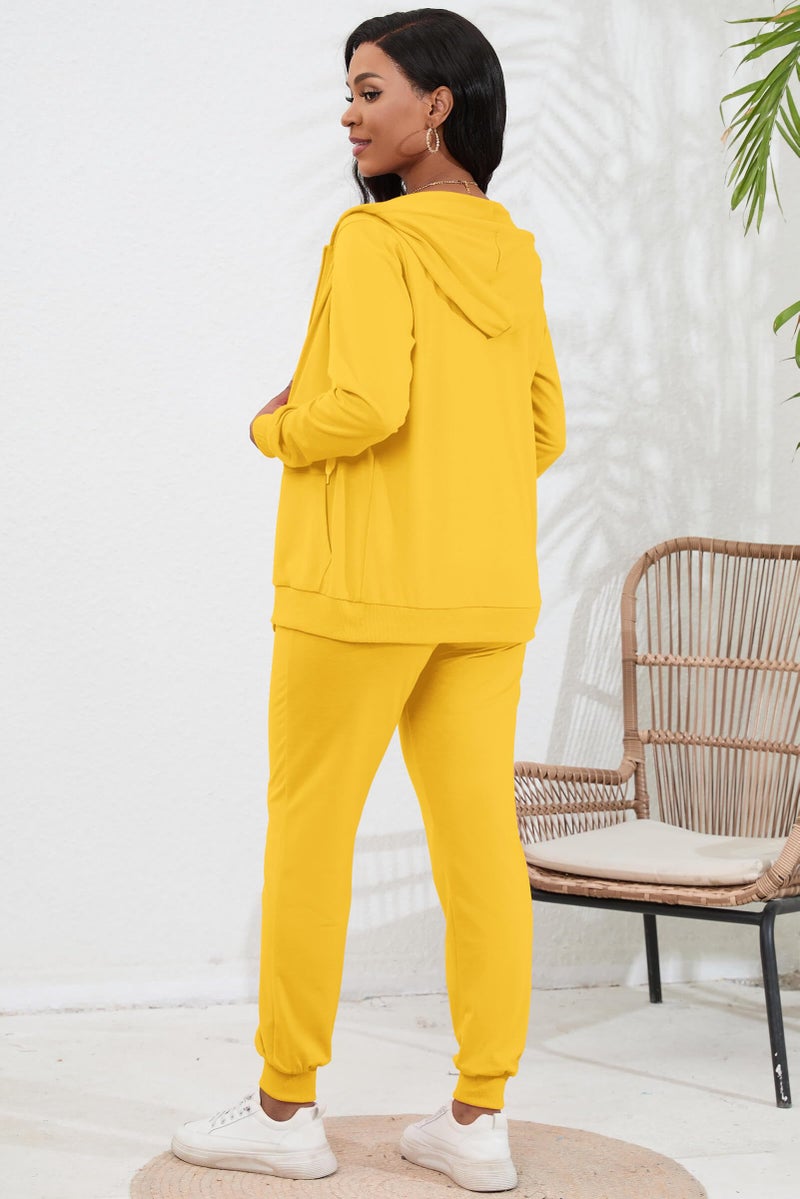 CLOCOR Sweat Suits for Women Set - Long Sleeve Casual Pullover Jogging Suit Solid Color Sport Tracksuit with Pocket Yellow 2XL - Image 5