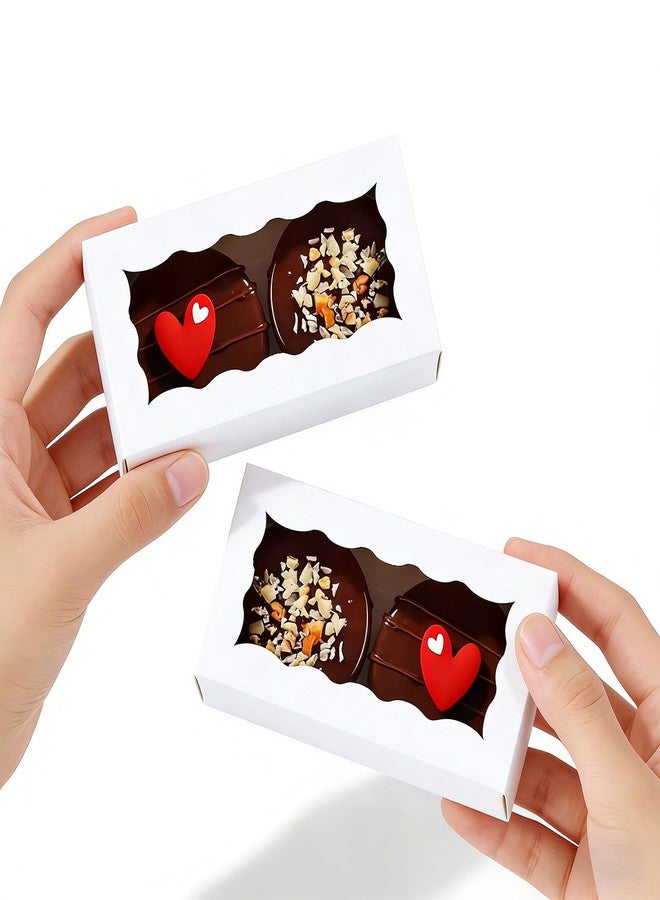 JCXGRVC 24PCS 4.17x2.16x1.37 Inches Elegant White Double Favor Boxes with Clear Window for Macaron, Chocolate, Small Cookies, Party Candy Treat Boxes - Image 1