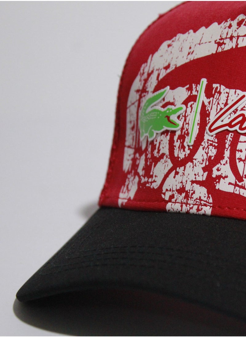 LACOSTE Lacoste Cap with Crocodile Logo Graphic - Red & Black  - Image 2