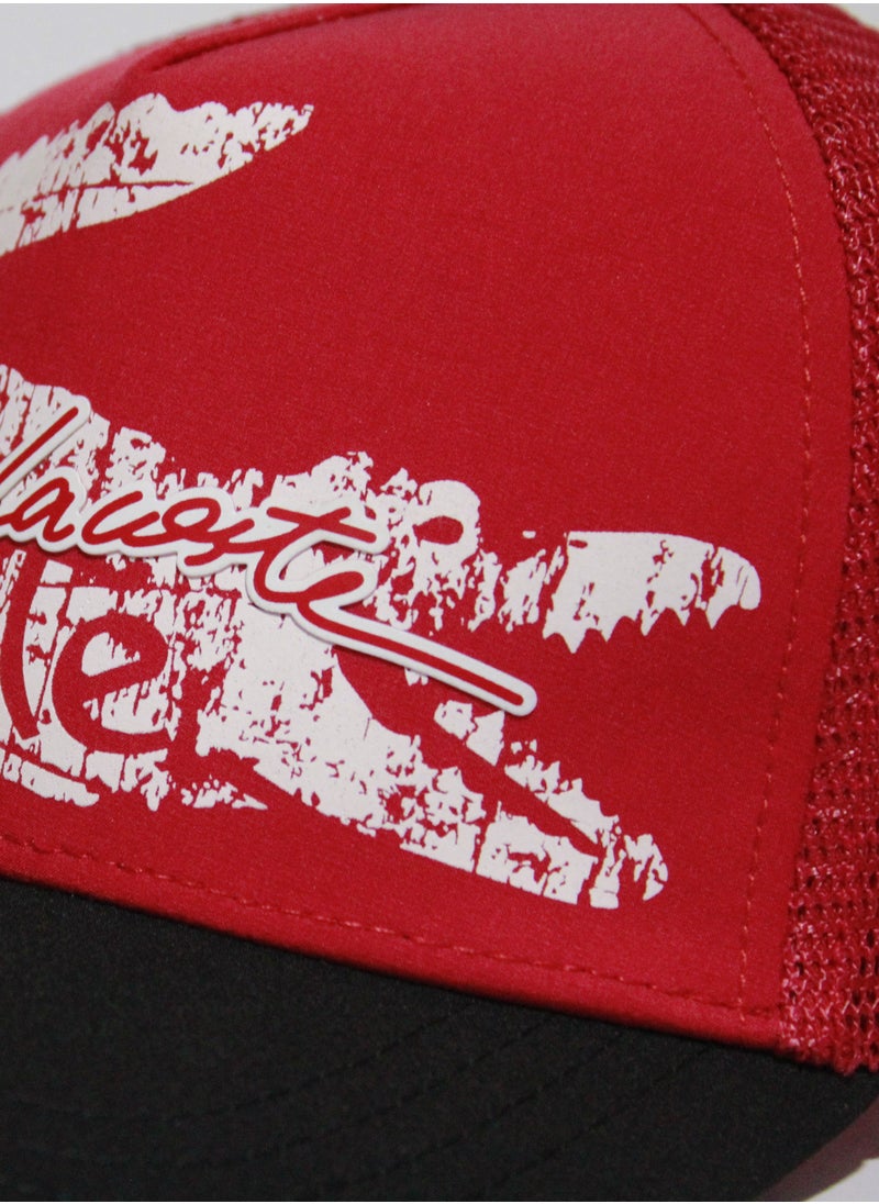 LACOSTE Lacoste Cap with Crocodile Logo Graphic - Red & Black  - Image 3