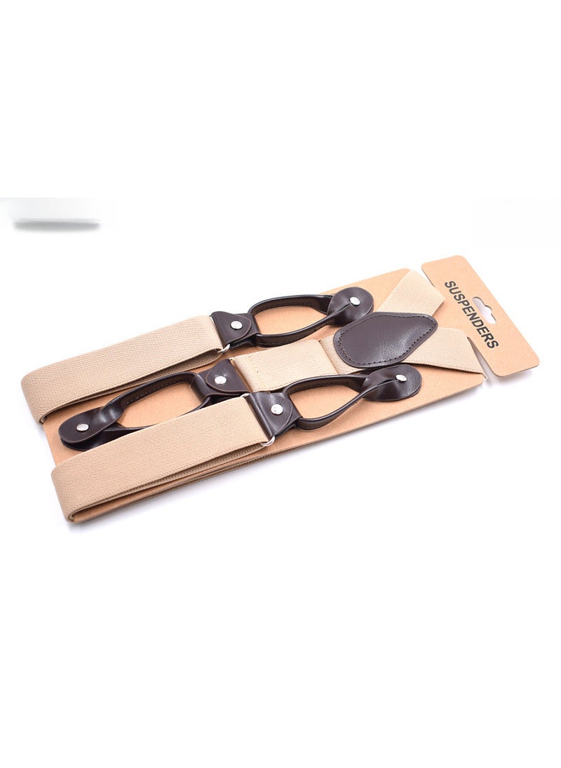 Generic Mens Casual Y-Back Suspenders Elastic Adjustable Khaki 
