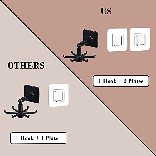 365Home Hanging Utensil Holder Hooks Kitchen Utensil Hanger Wall Mount 360 Degrees Rotating Folding Hook Self Adhesive Hook Utensil Rack with 6 Hooks for Kitchen Bathroom (1 Black & 1 White) - Image 3