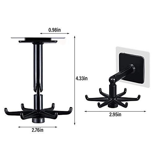 365Home Hanging Utensil Holder Hooks Kitchen Utensil Hanger Wall Mount 360 Degrees Rotating Folding Hook Self Adhesive Hook Utensil Rack with 6 Hooks for Kitchen Bathroom (1 Black & 1 White) - Image 5