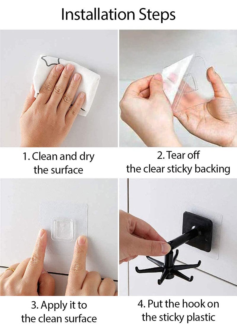 365Home Hanging Utensil Holder Hooks Kitchen Utensil Hanger Wall Mount 360 Degrees Rotating Folding Hook Self Adhesive Hook Utensil Rack with 6 Hooks for Kitchen Bathroom (1 Black & 1 White) - Image 4