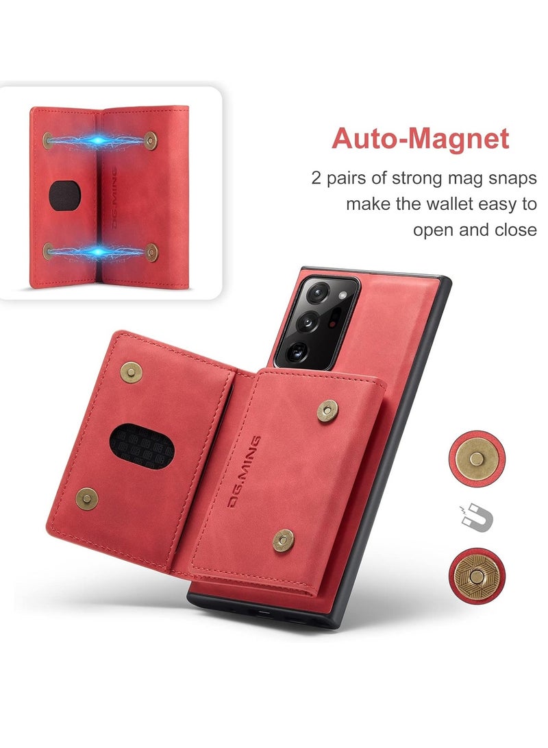 DGMING Wallet Case for Samsung Galaxy Note 20 Ultra, DG.MING Premium Leather Phone Case Back Cover Magnetic Detachable with Trifold Wallet Card Holder Pocket (Red)  - Image 4