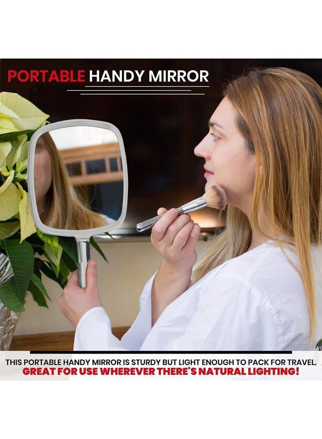 Mirrorvana Large & Comfy Hand Held Mirror with Handle - Big Handheld Mirror for Barber Shops, Hairdressing, Dental Offices, Home Self Hair Cutting and Make Up Application, Premium Silver - Image 4