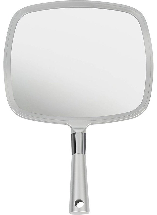 Mirrorvana Large & Comfy Hand Held Mirror with Handle - Big Handheld Mirror for Barber Shops, Hairdressing, Dental Offices, Home Self Hair Cutting and Make Up Application, Premium Silver - Image 1
