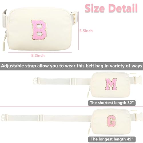 Kejea Fanny Pack for Kids Girls 10-12 - Small Waist Belt Bag with Initial Letter Patch and Extender Strap for Women Teen Girl Friends Mini Bum Hip Travel Purse Crossbody Belt Bag M, Beige - Image 4