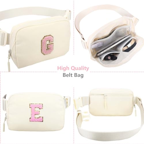Kejea Fanny Pack for Kids Girls 10-12 - Small Waist Belt Bag with Initial Letter Patch and Extender Strap for Women Teen Girl Friends Mini Bum Hip Travel Purse Crossbody Belt Bag M, Beige - Image 3