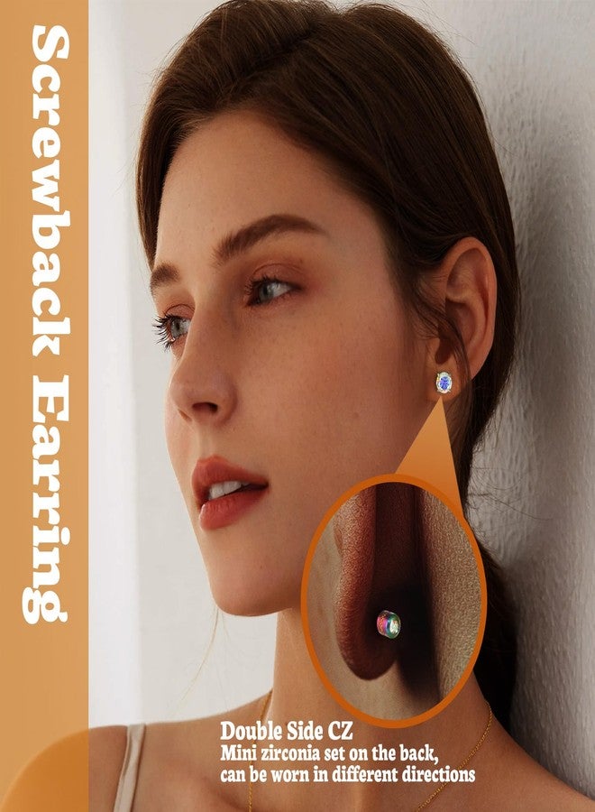 Hopply Hypoallergenic G23 Implant Grade Pure Titanium Screw Back Earrings, 20G Flatback 5A Cubic Zirconia Earrings Double Side Studs, Suitable for Women Men Sensitive Ears Piercing Sleeper Jewelry (Rainbow CZ-6MM) - Image 4