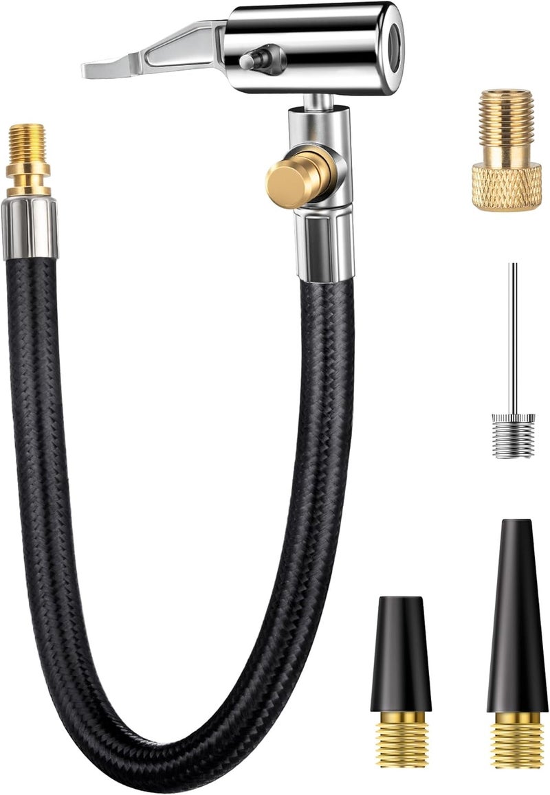 LUMITECO Quick Connect Tire Chuck Hose, Tire Valve Extension Tube w/Presta Valve & Air Pump Ball Needle Set, Air Inflator Pump Hose with Air Chuck Adapter for Portable Air Compressor - Image 1