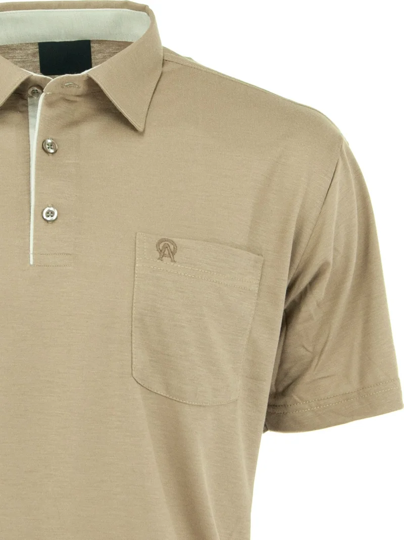 اوبلاند Men's Pocket Short Sleeve Solid Color Normal Cut Cotton Fabric Shirt Collar T-Shirt