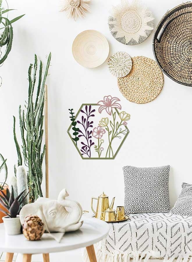 RAWAID 3 Pack Metal Flower Wall Decor, Minimalist Floral Hanging Art, Colorful Rustic Design for Living Room Bathroom Kitchen Indoor Outdoor Christmas - Image 4