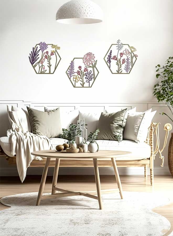 RAWAID 3 Pack Metal Flower Wall Decor, Minimalist Floral Hanging Art, Colorful Rustic Design for Living Room Bathroom Kitchen Indoor Outdoor Christmas - Image 5