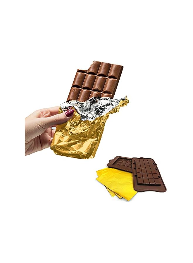 S-TOP 4 PCS Chocolate Moulds with 100 Gold Foil Wrappers, Non-stick Chocolate Bar Moulds Chocolate Bar Maker Break-Apart Silicone Chocolate Moulds - Image 3