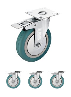 BMB tools 4-Piece Grey Rubber Caster - Plate - Swivel with Brake / 125mm  - Image 1