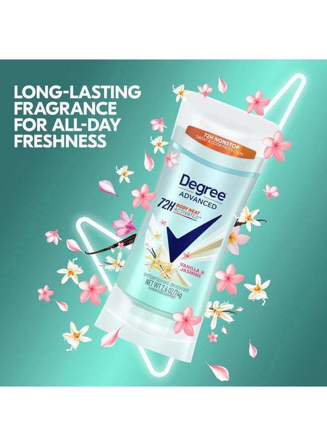Degree Advanced Protection Antiperspirant Deodorant Vanilla & Jasmine for 72-Hour Sweat & Odor Control for Women, with Body Heat Activated Technology, 2.6 oz - Image 4