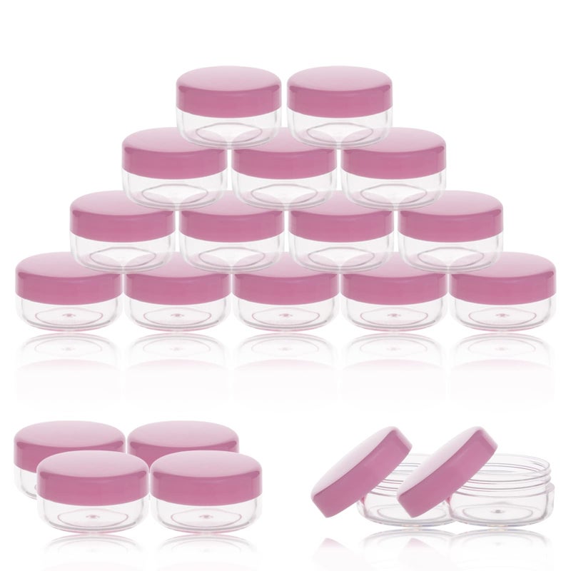 ZEJIA 3 Gram Sample Containers with Lids 25 Count Tiny Sample Jars 3ML Makeup Cosmetic Containers for Lip Balms Lotion Powder Beauty ProductsPink Lids