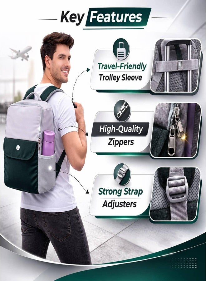 Lify 17L Backpack for Men & Women | Water-Resistant, Lightweight Daypack | Laptop Backpack with Trolley Sleeve, Quick Access Pocket & Bottle Holder | (16.2 Inch) (Emerald Forest & Satin Steel) - Image 4