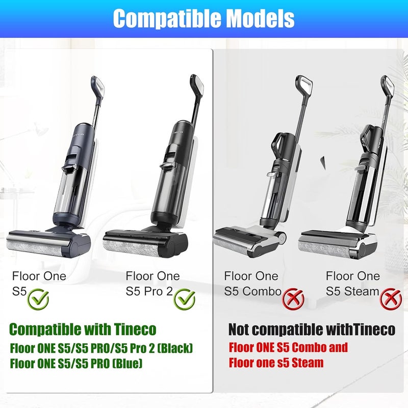 Detetap 【ليست عالمية】【لـ S5/S5 Pro فقط】 بكرات فرشاة بديلة لمكنسة Tineco Floor ONE S5/S5 PRO اللاسلكية الرطبة والجافة 【ليست لـ S5combo ولا طرازات أخرى】 - Image 2