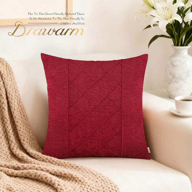 BRAWARM Decorative Throw Pillow Covers 22x22 Deep Red Chenille Pleated Pillow Covers 2 Pack Solid Dyed Soft Chenille Pillow Covers for Sofa Couch - Image 2