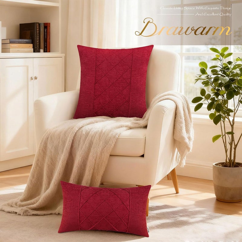 BRAWARM Decorative Throw Pillow Covers 22x22 Deep Red Chenille Pleated Pillow Covers 2 Pack Solid Dyed Soft Chenille Pillow Covers for Sofa Couch - Image 4