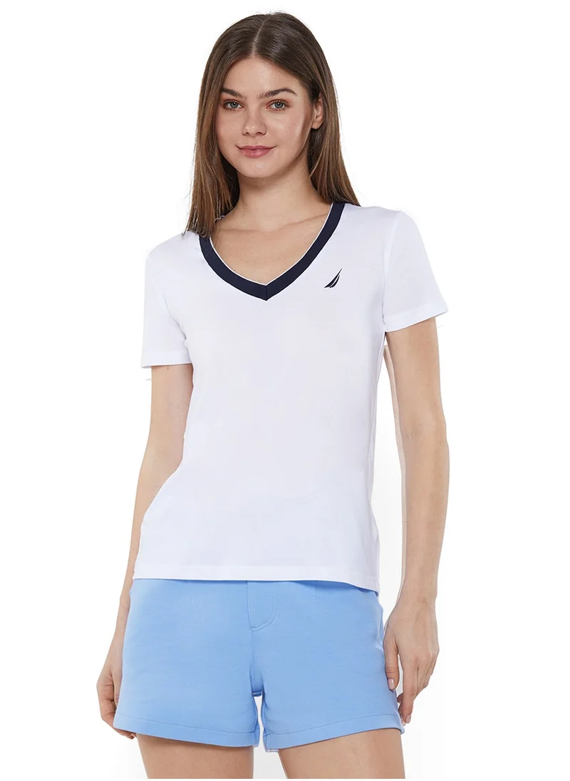 نوتيكا Women's Cotton and Viscose White T-Shirt, Classic Essential for Casual Look