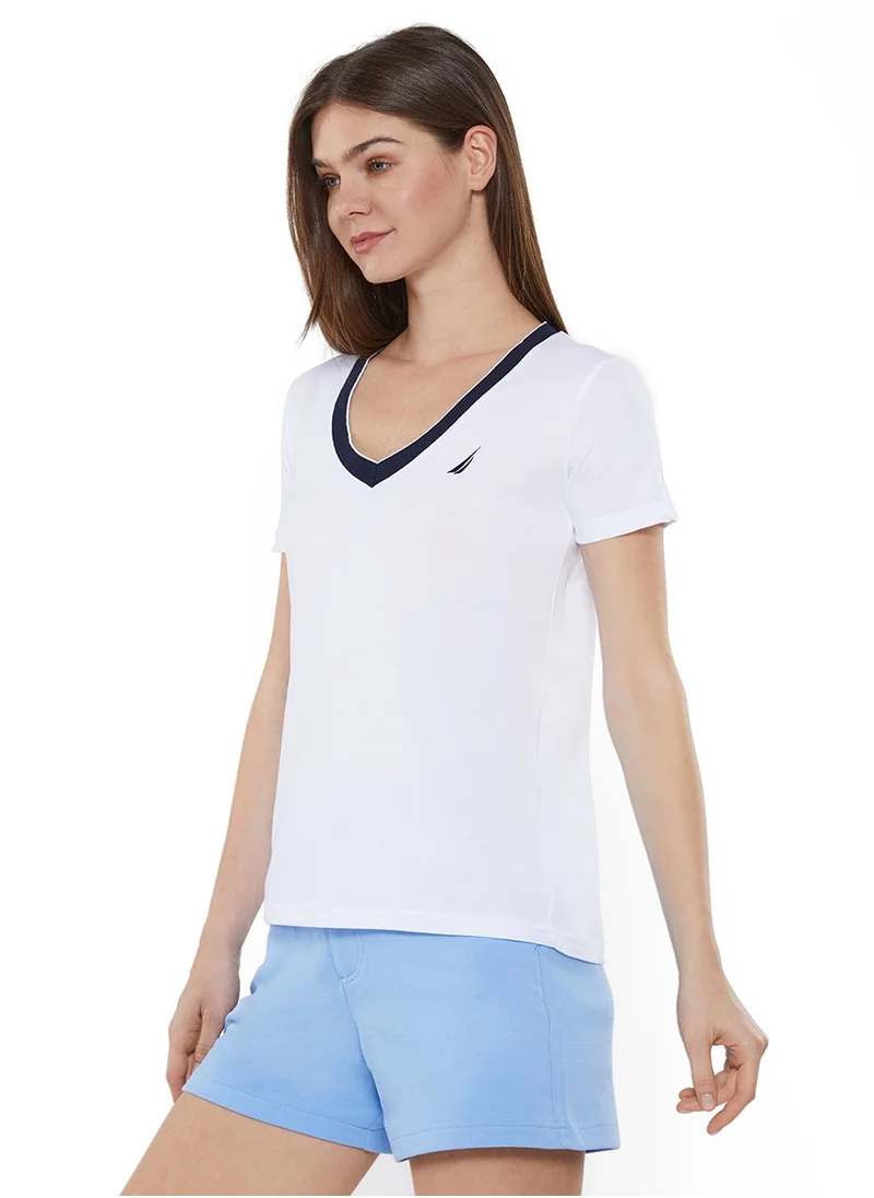 نوتيكا Women's Cotton and Viscose White T-Shirt, Classic Essential for Casual Look