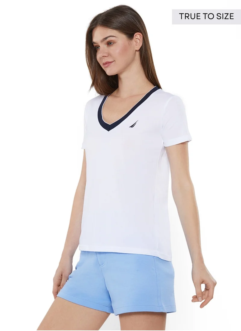 NAUTICA Regular Fit Cotton Blend Logo V-Neck T-shirt