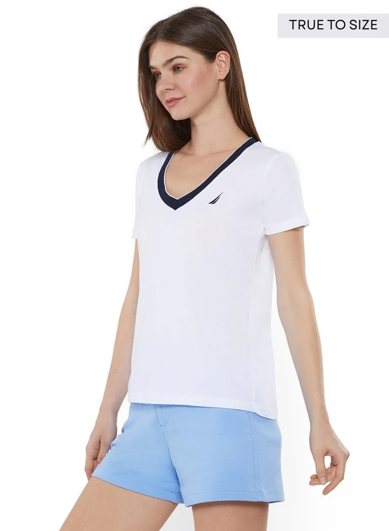 NAUTICA Regular Fit Cotton Blend Logo V-Neck T-shirt
