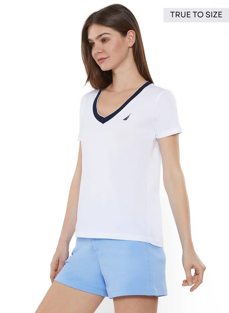 نوتيكا تيشيرت بياقة  مزين بشعار من مزيج القطن بقصة عادية