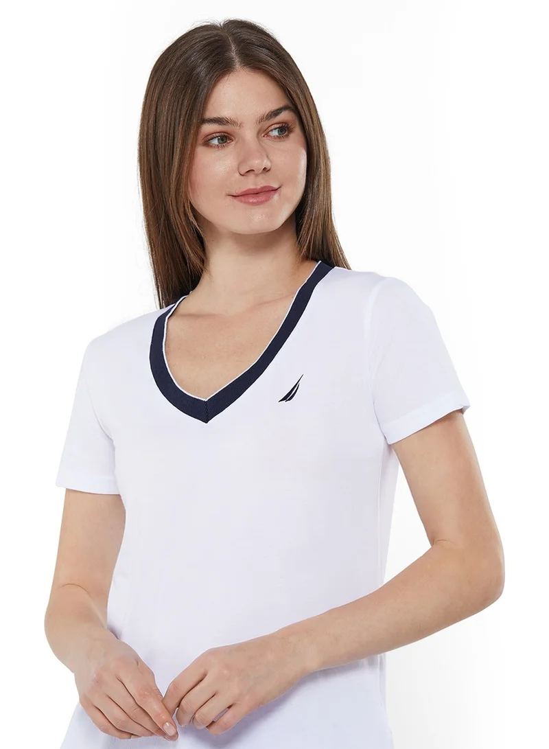NAUTICA  Regular Fit Cotton Blend Logo V-Neck T-shirt for Women | Best Price UAE