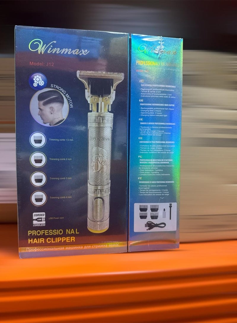 Winmax Professional Electric Hair Clipper with Blade Men's Hair Trimmer J12 gold - Image 2