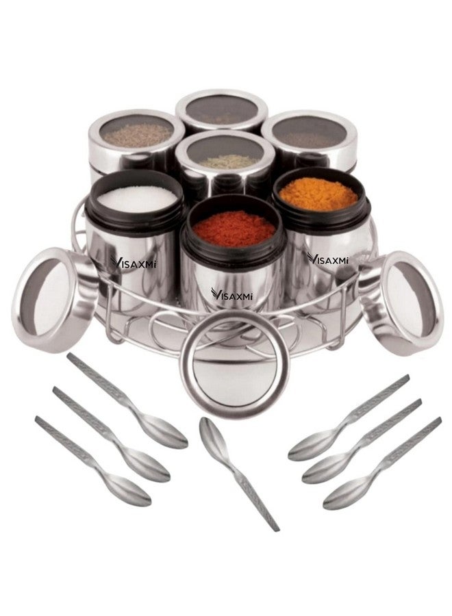 VISAXMI Stainless Steel Masala Dabba 200 ml |Spice Container| Masala Dabba for Kitchen |Masala Dani | Masala Steel Dabba | Masala Box (7Pc Jars, 7Pc Spoons, 1Pc Stand) - Image 5