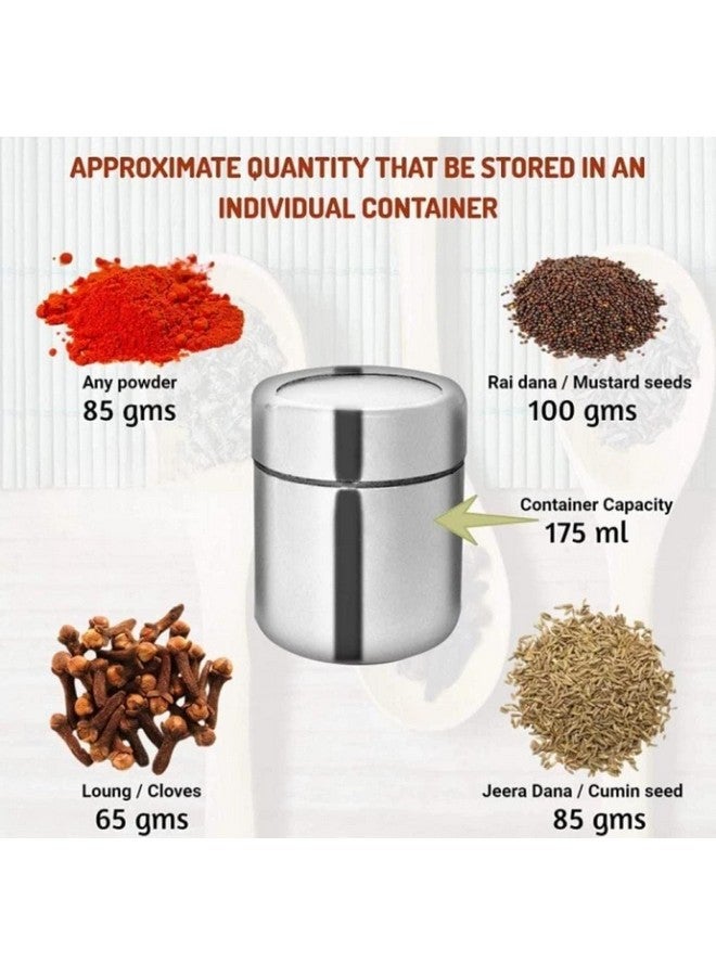 VISAXMI Stainless Steel Masala Dabba 200 ml |Spice Container| Masala Dabba for Kitchen |Masala Dani | Masala Steel Dabba | Masala Box (7Pc Jars, 7Pc Spoons, 1Pc Stand) - Image 3