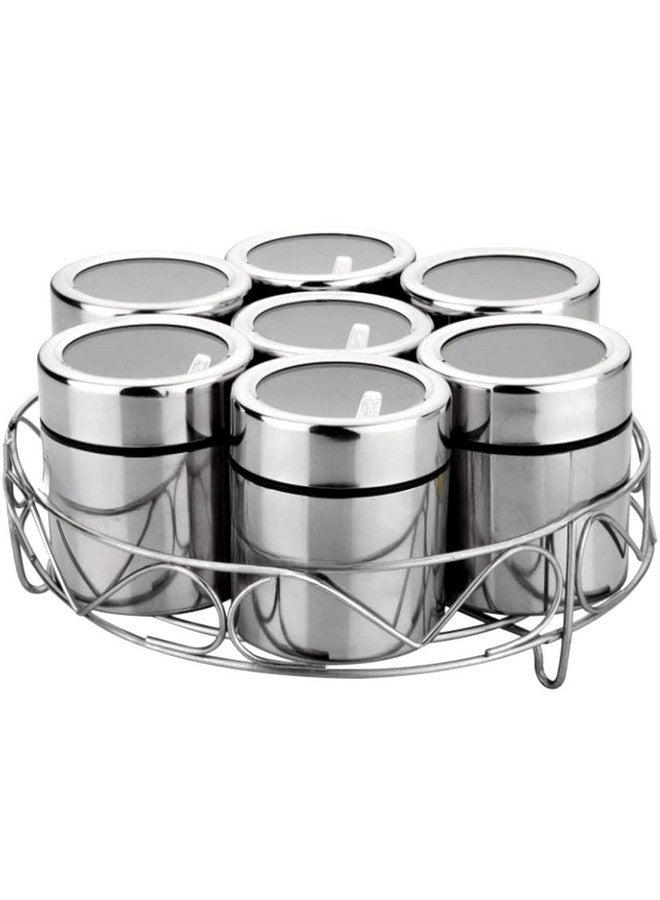 VISAXMI Stainless Steel Masala Dabba 200 ml |Spice Container| Masala Dabba for Kitchen |Masala Dani | Masala Steel Dabba | Masala Box (7Pc Jars, 7Pc Spoons, 1Pc Stand) - Image 1