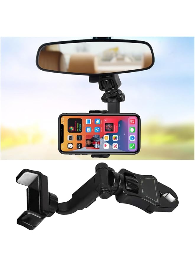 KASTWAVE Rear View Mirror Phone Holder, 360°Rotatable & Retractable, Abs Multi-Functional Adjustable Cellphone Holder, Universal Car Phone Holder For All Smartphones, Multifunctional Car Clip For Iphone - Image 1