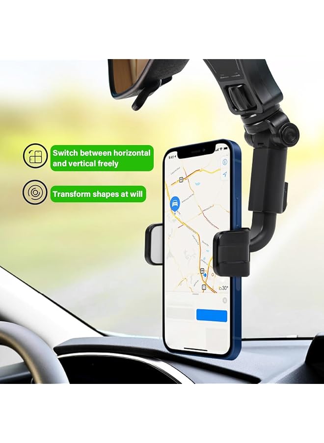 KASTWAVE Rear View Mirror Phone Holder, 360°Rotatable & Retractable, Abs Multi-Functional Adjustable Cellphone Holder, Universal Car Phone Holder For All Smartphones, Multifunctional Car Clip For Iphone - Image 5
